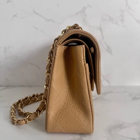 SOLD Vintage Chanel Small Double Flap Dark Beige Caviar - Picture 5 of 13